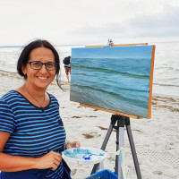 Künstlerin Elena Romanzin malt Wasser Plein Air